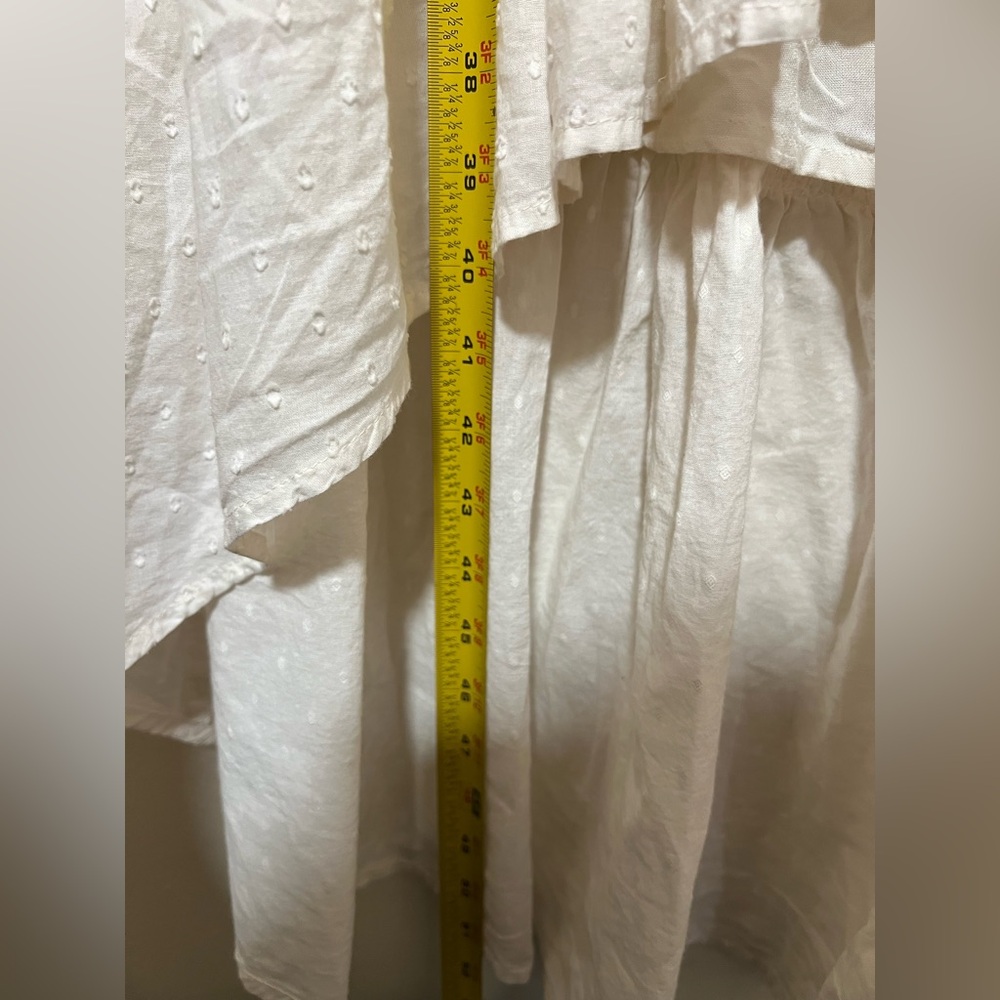 New L SHYANNE Smocked Twist Front Short Sleeve Midi High Low Cotton Cream Dress - Picture 16 of 16